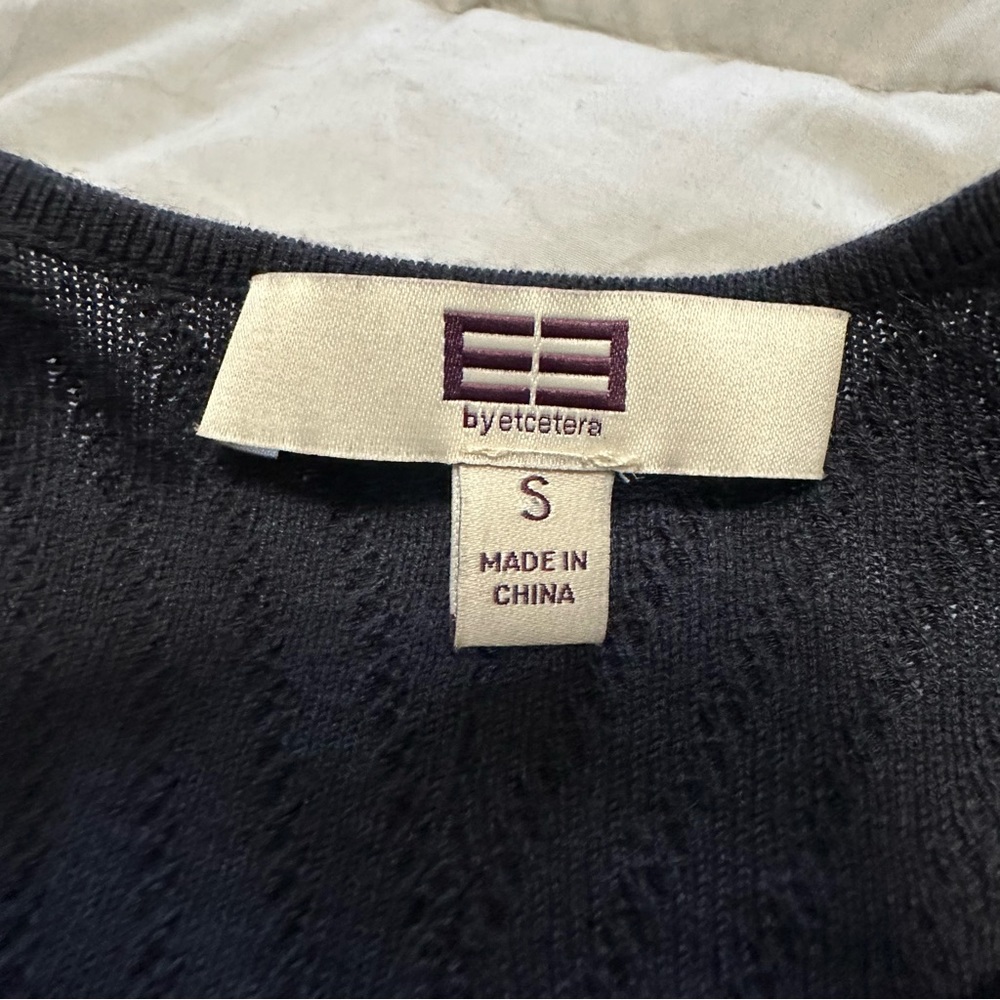 E3 by Etcetera Navy Ribbed V-Neck Tunic Sweater Silk Blend Women’s Size Small - Picture 6 of 8